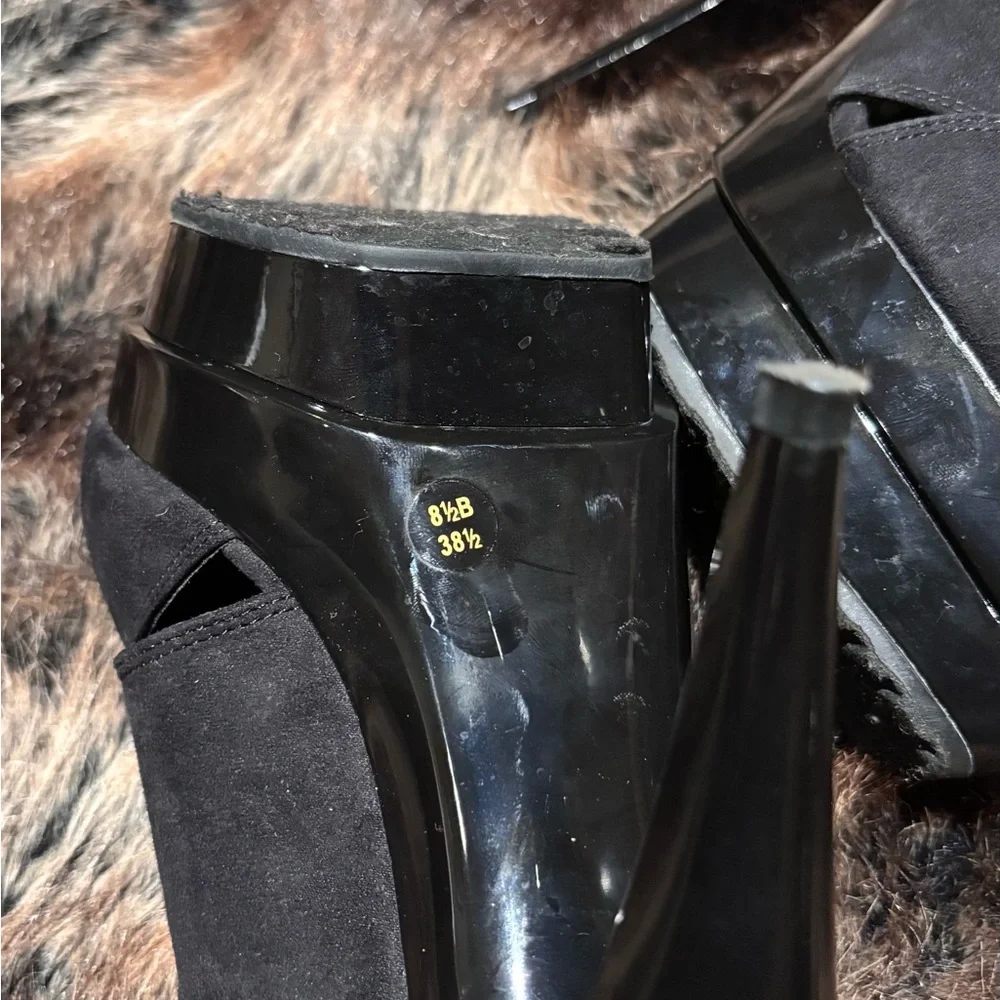 Vintage 2010 Jessica Simpson Black Suede zip up Platform Peep-Toe Heels - Women